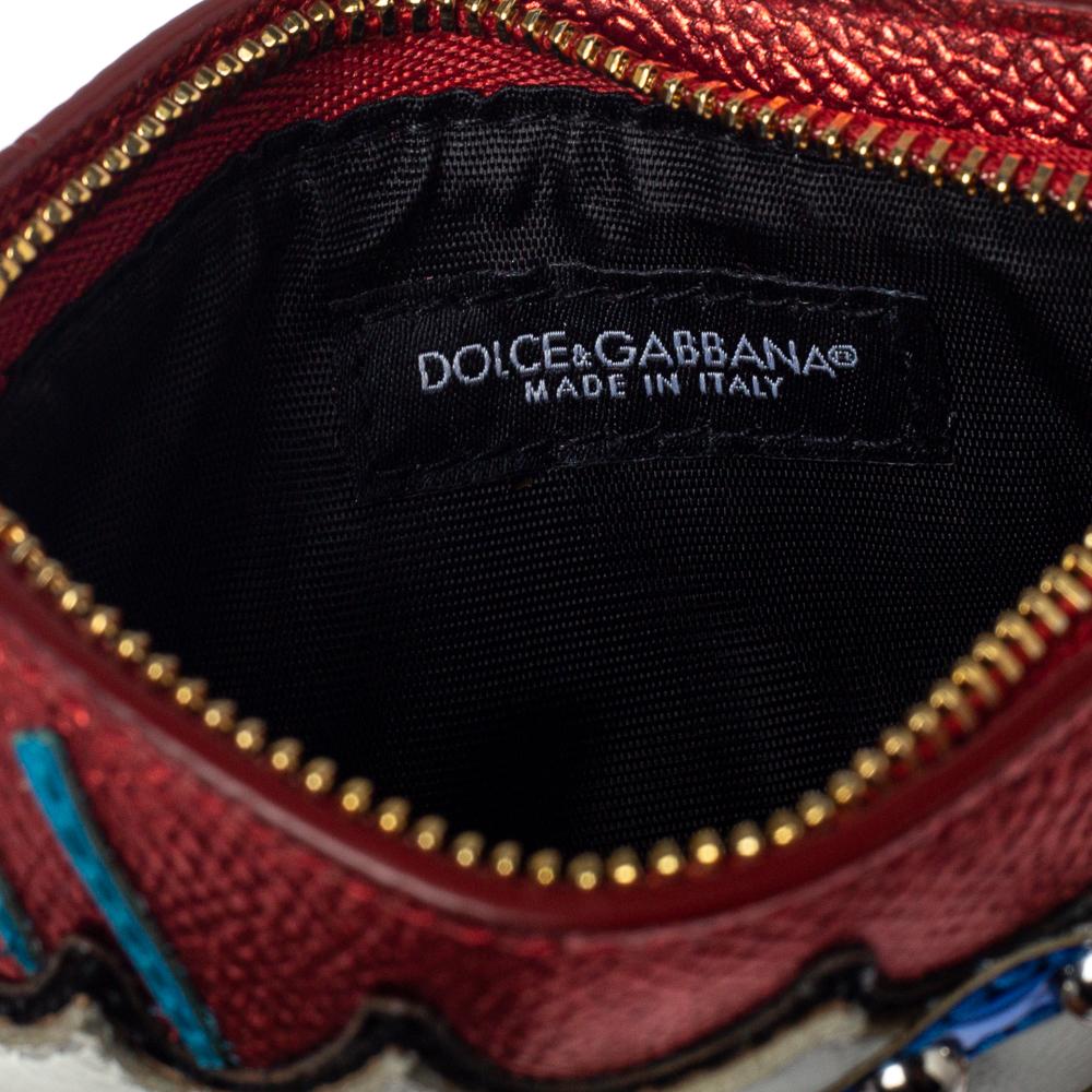 Orange Dolce & Gabbana Metallic Red Leather Boom Patch Coin Purse