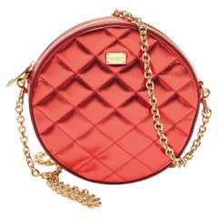 Dolce & Gabbana Metallic Red Quilted Leather Miss Glam Round Shoulder Bag