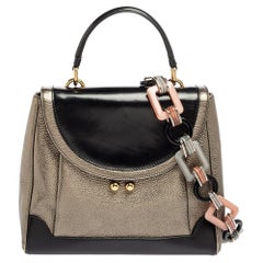 Dolce 
Gabbana Metallic Silver/Black Leather Miss Babette Top Handle Bag