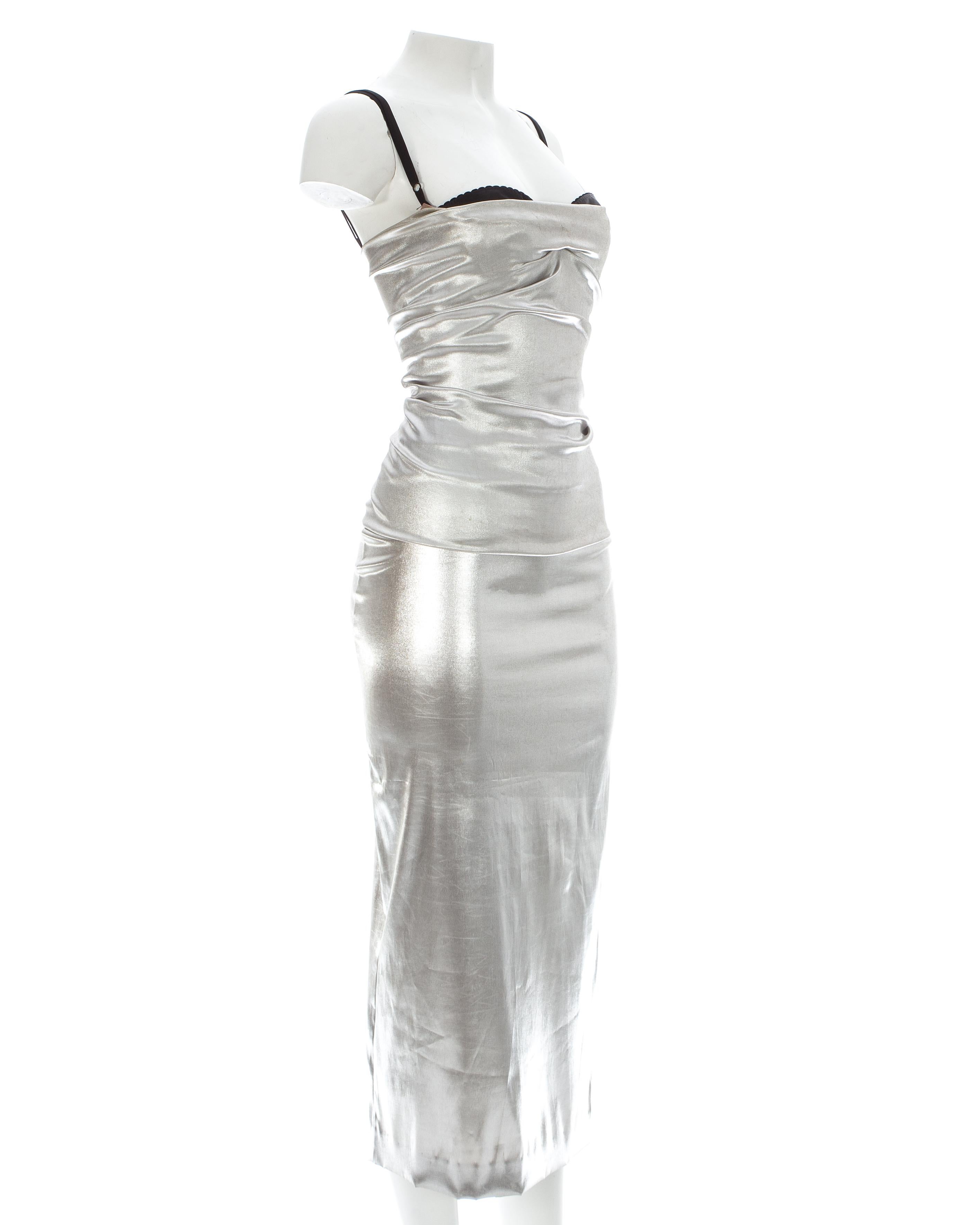 silver metallic corset dress