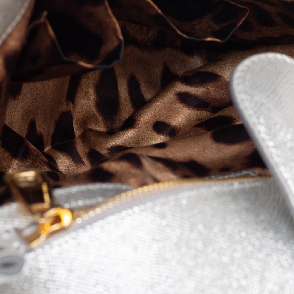 Dolce & Gabbana Metallic Silver Crochet Leather Large Miss Sicily Top Handle Bag 3