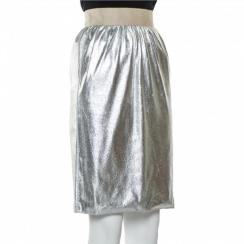 Dolce & Gabbana Metallic Silver Faux Leather Pencil Skirt XS For Sale 1