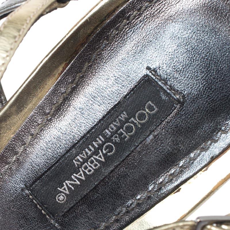 Dolce & Gabbana Metallic Silver/Gold Leather Strappy Platform Sandals Size 39 1