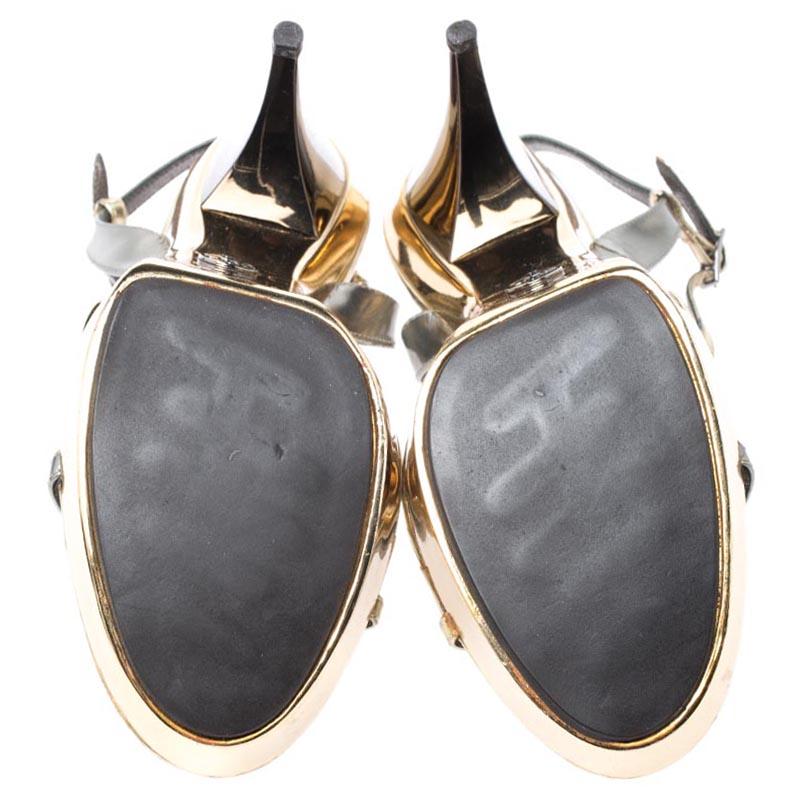 Dolce & Gabbana Metallic Silver/Gold Leather Strappy Platform Sandals Size 39 2