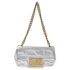 Dolce & Gabbana Metallic Silver Leather Chain Shoulder Bag