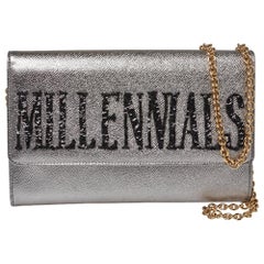 Dolce & Gabbana Metallic Silver Leather Millennials Chain Clutch