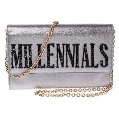 Dolce & Gabbana Metallic Silber Leder Millennials Kette Clutch