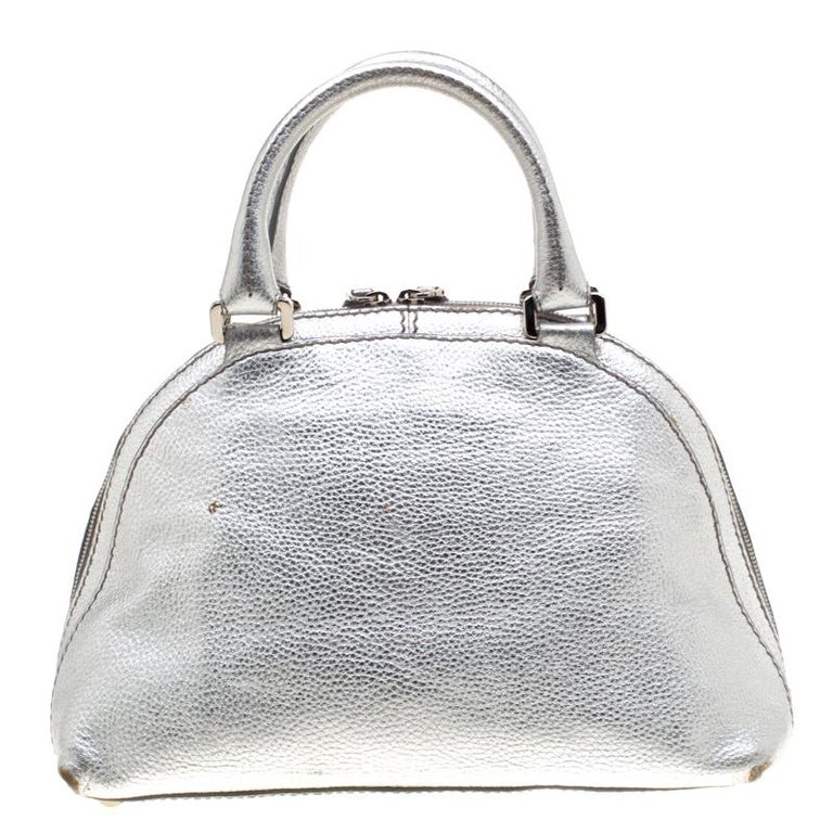 Dolce and Gabbana Metallic Silver Leather Mindy Satchel For Sale at 1stDibs