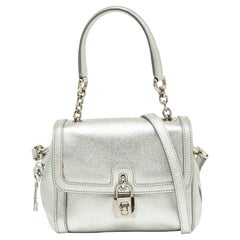 Dolce & Gabbana Metallic Silver Leather Padlock Shoulder Bag