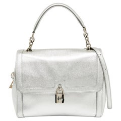 Dolce & Gabbana Metallic Silver Leather Small Miss Dolce Top Handle Bag