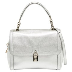 Dolce & Gabbana Metallic Silberne Miss Dolce Top-Handtasche aus Leder