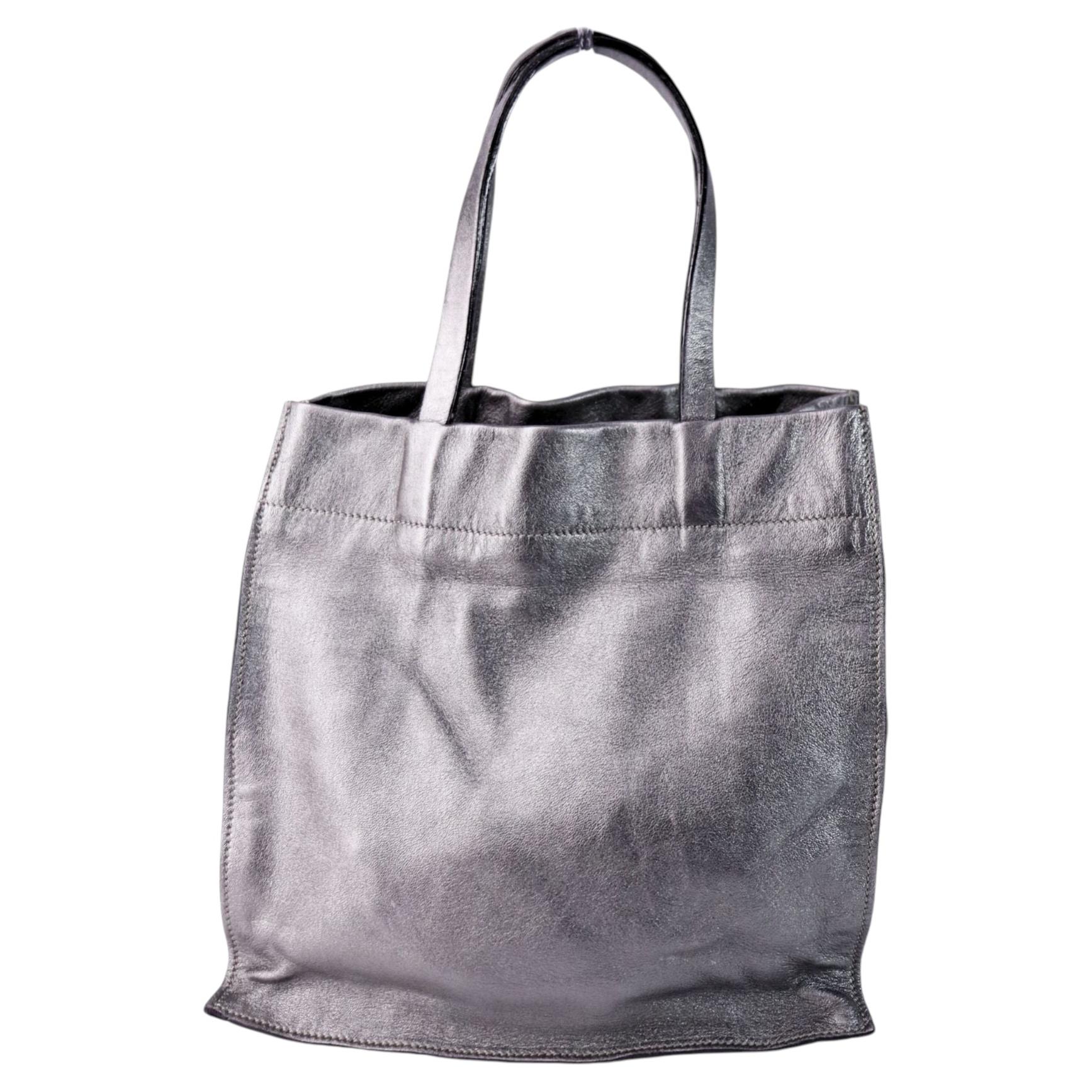 Sac cabas en cuir argent métallisé Dolce & Gabbana