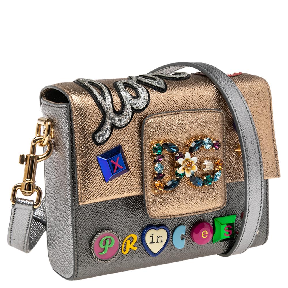 Dolce & Gabbana Metallic Silver Love Princess DG Millennials Crossbody Bag In Good Condition In Dubai, Al Qouz 2