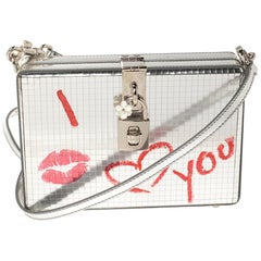 Dolce & Gabbana Metallic Silver Patent Leather I Love You Box Clutch