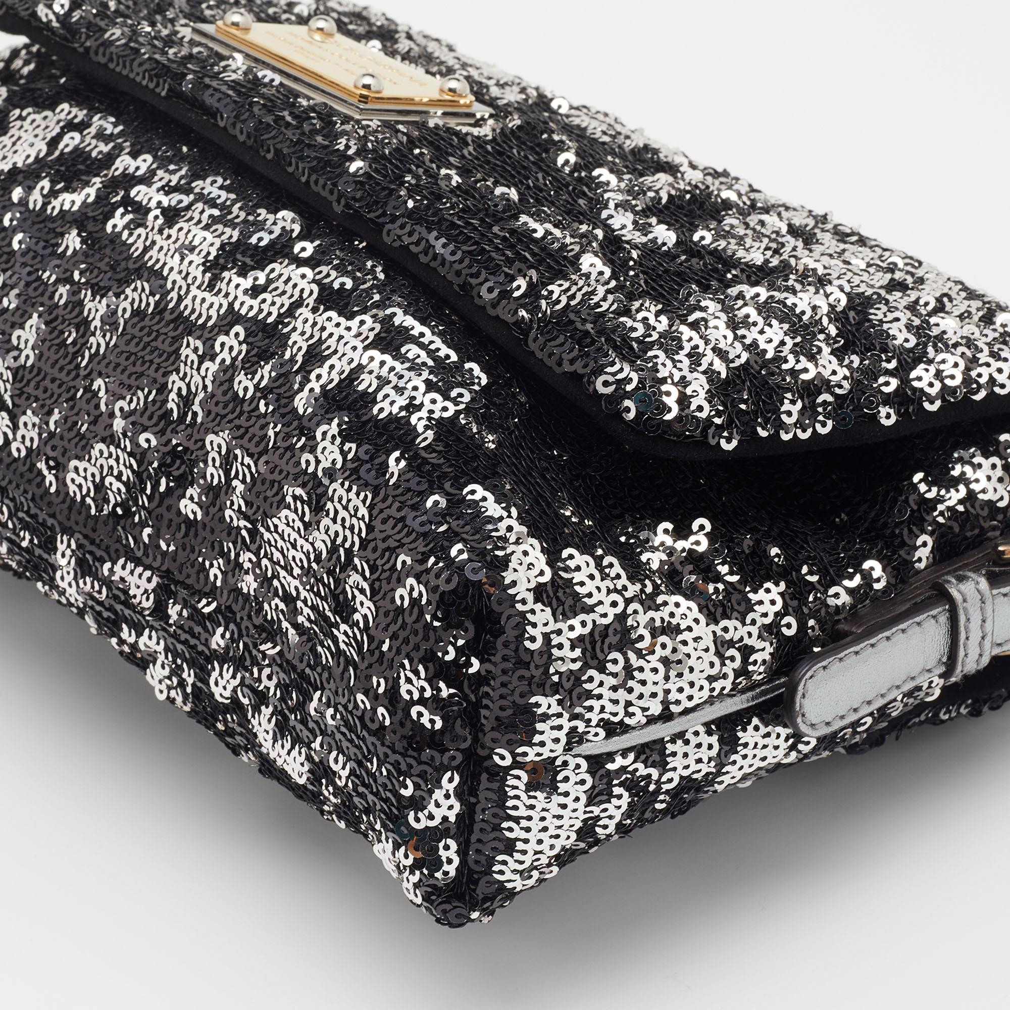Dolce & Gabbana Metallic Silver Sequin Miss Charles Shoulder Bag 4