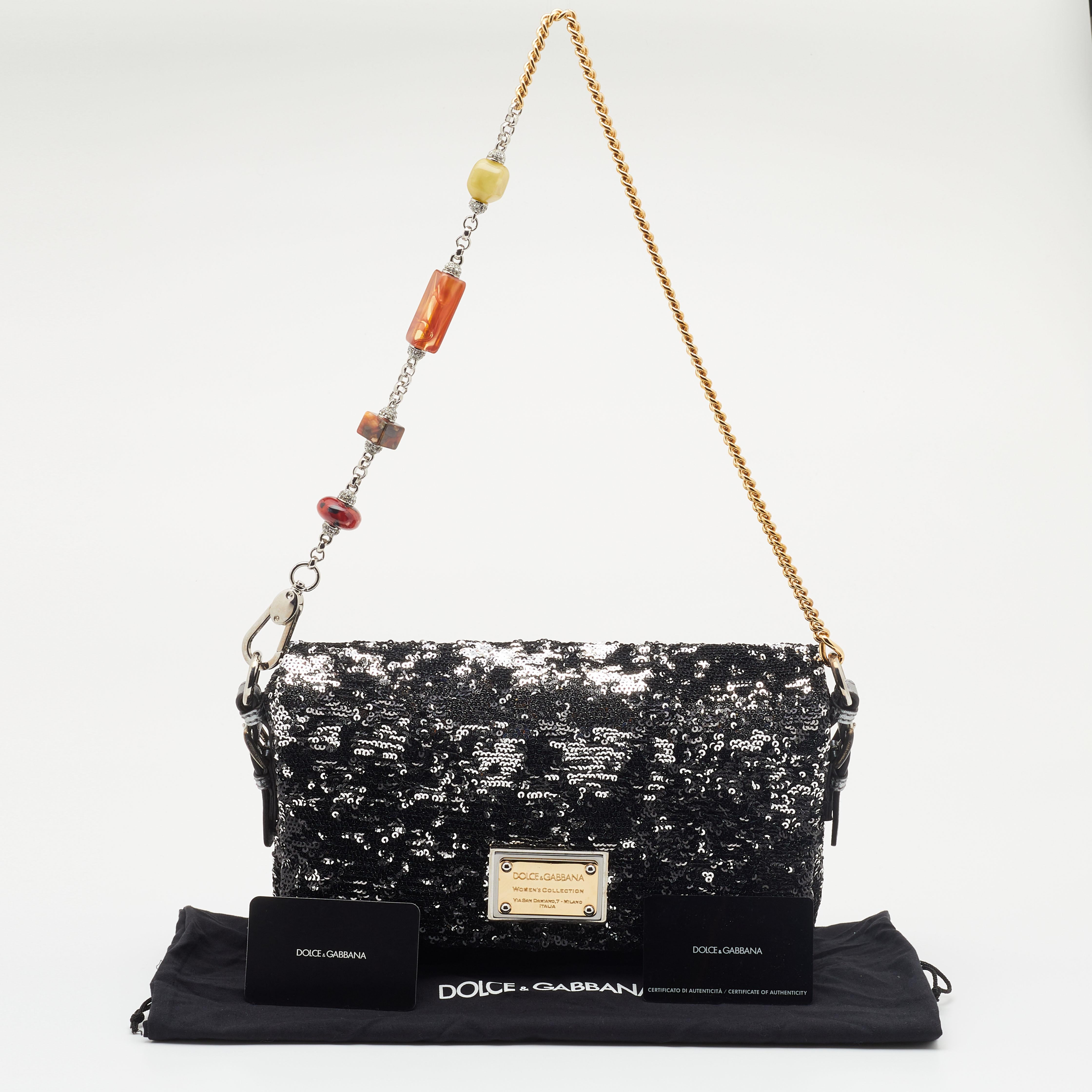 Dolce & Gabbana Metallic Silver Sequin Miss Charles Shoulder Bag 5