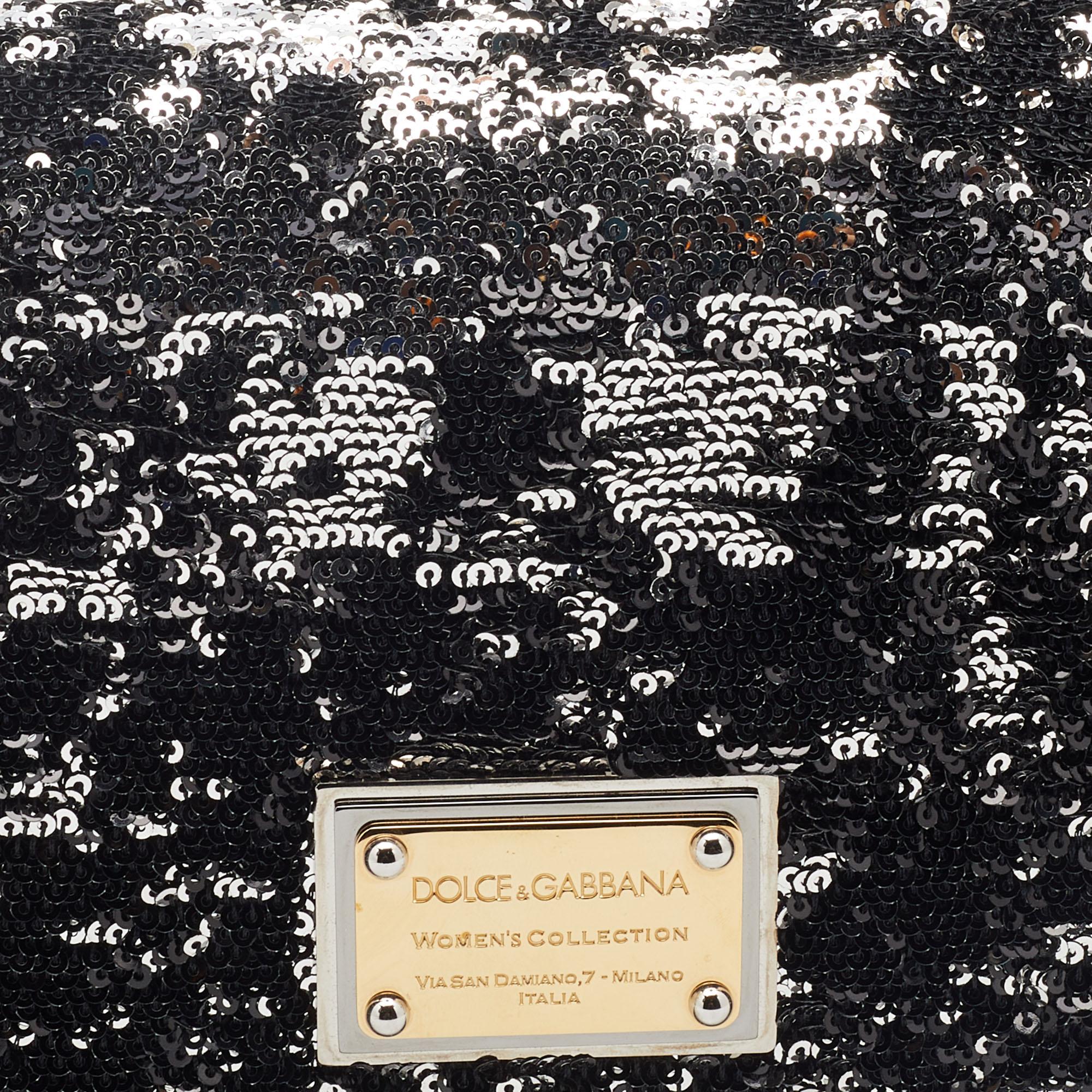 Dolce & Gabbana Metallic Silver Sequin Miss Charles Shoulder Bag In Good Condition In Dubai, Al Qouz 2