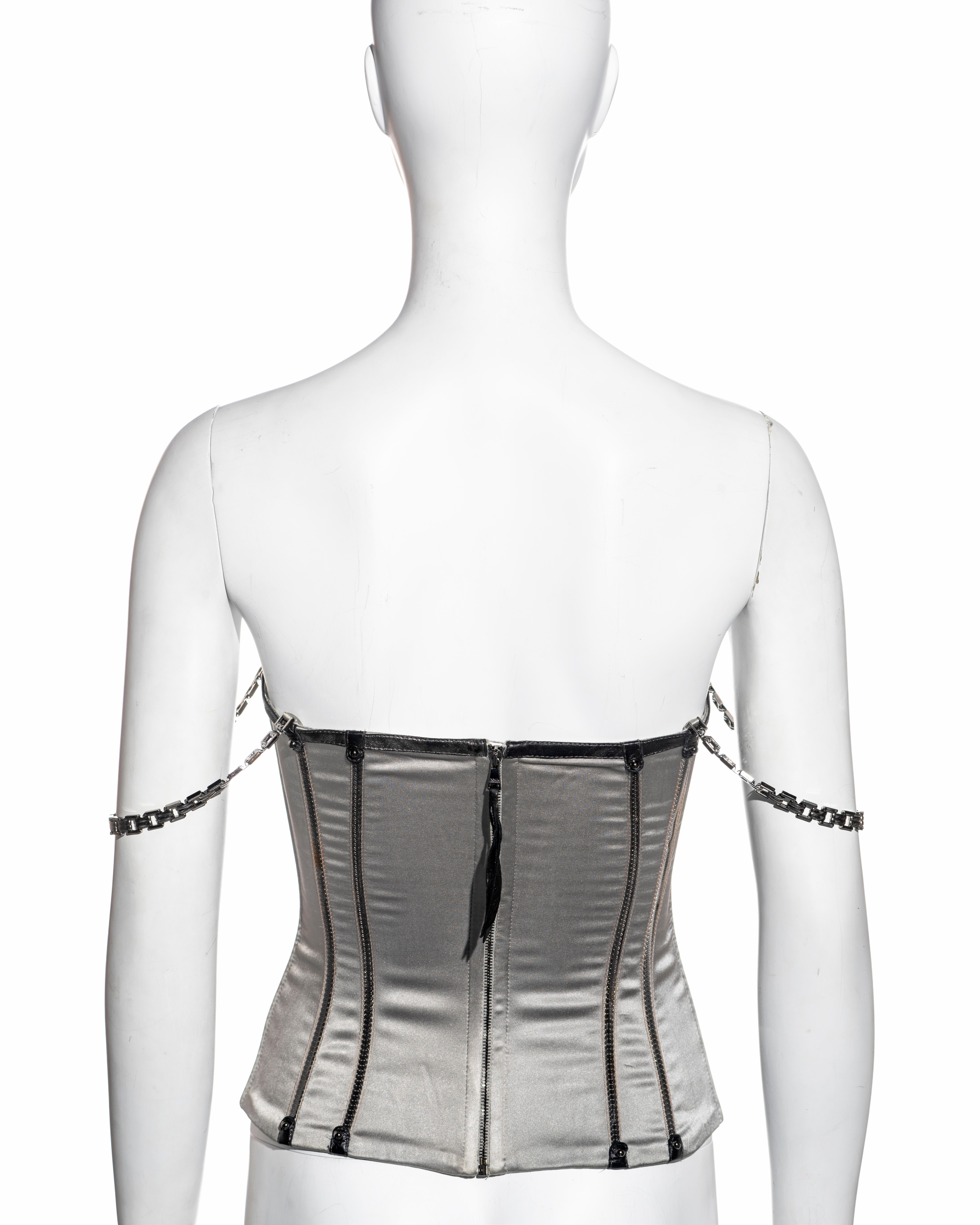 Dolce & Gabbana metallic silver silk and leather corset with chains, fw 2007 2