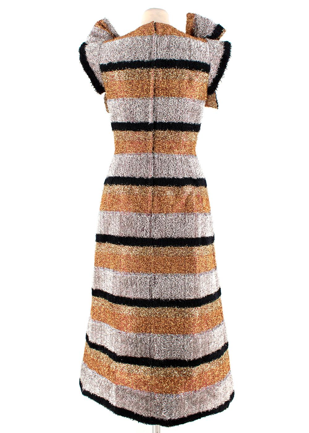 Brown Dolce & Gabbana Metallic Textured Striped Dress - Size US 0-2