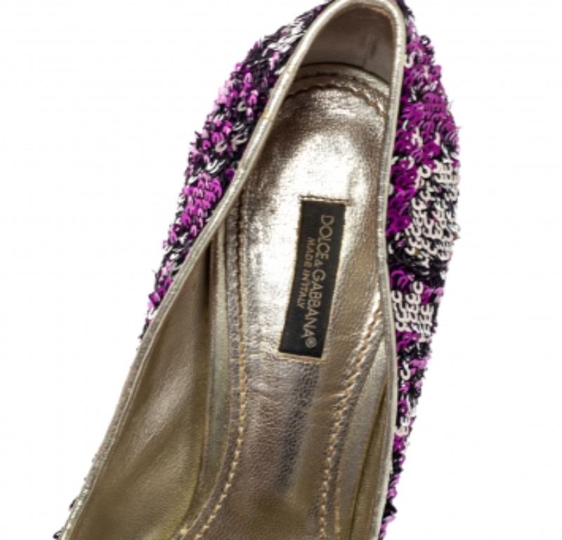 Women's Dolce & Gabbana Metallic Two Tone Sequins Embellished Platform Pumps Size 38 For Sale