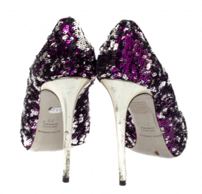 Dolce & Gabbana Metallic Two Tone Sequins Embellished Platform Pumps Size 38 For Sale 1