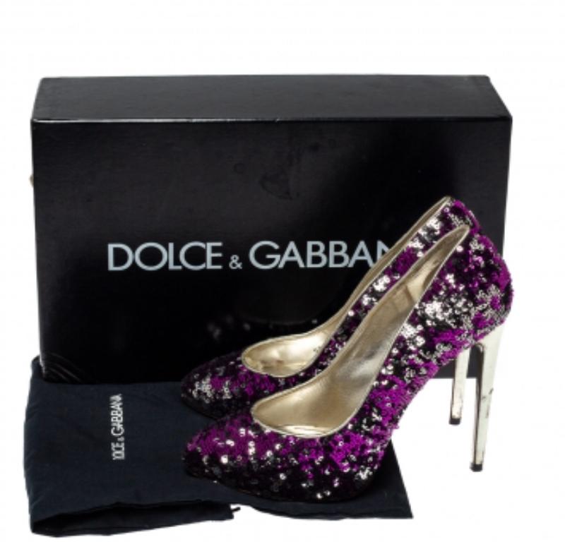 Dolce & Gabbana Metallic Two Tone Sequins Embellished Platform Pumps Size 38 For Sale 3
