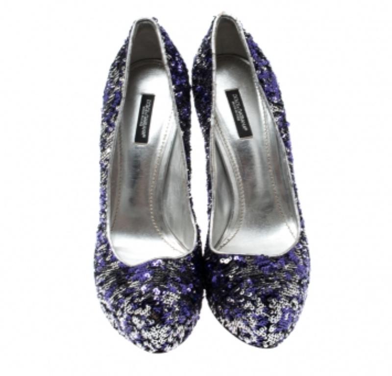 Dolce & Gabbana escarpins compensés ornés de sequins métalliques deux tons, taille 40 en vente 1