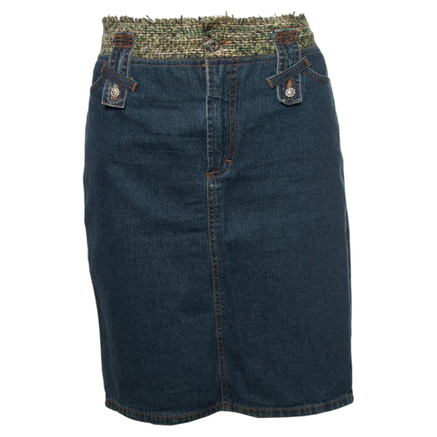 Dolce & Gabbana, Middle blue denim skirt with green tweed