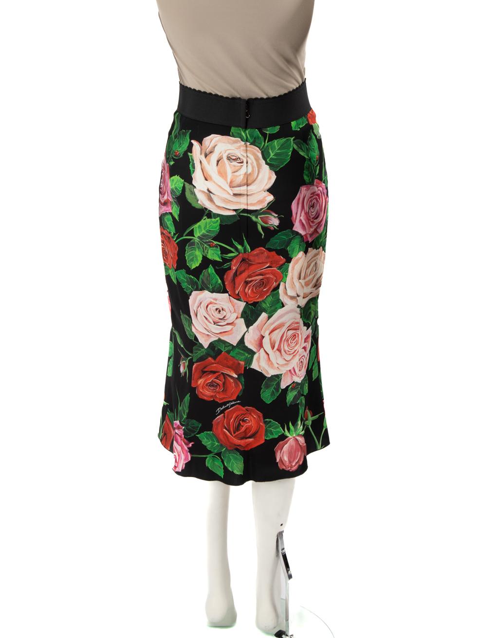 Black Dolce & Gabbana Midi Floral Print Skirt Size XXS