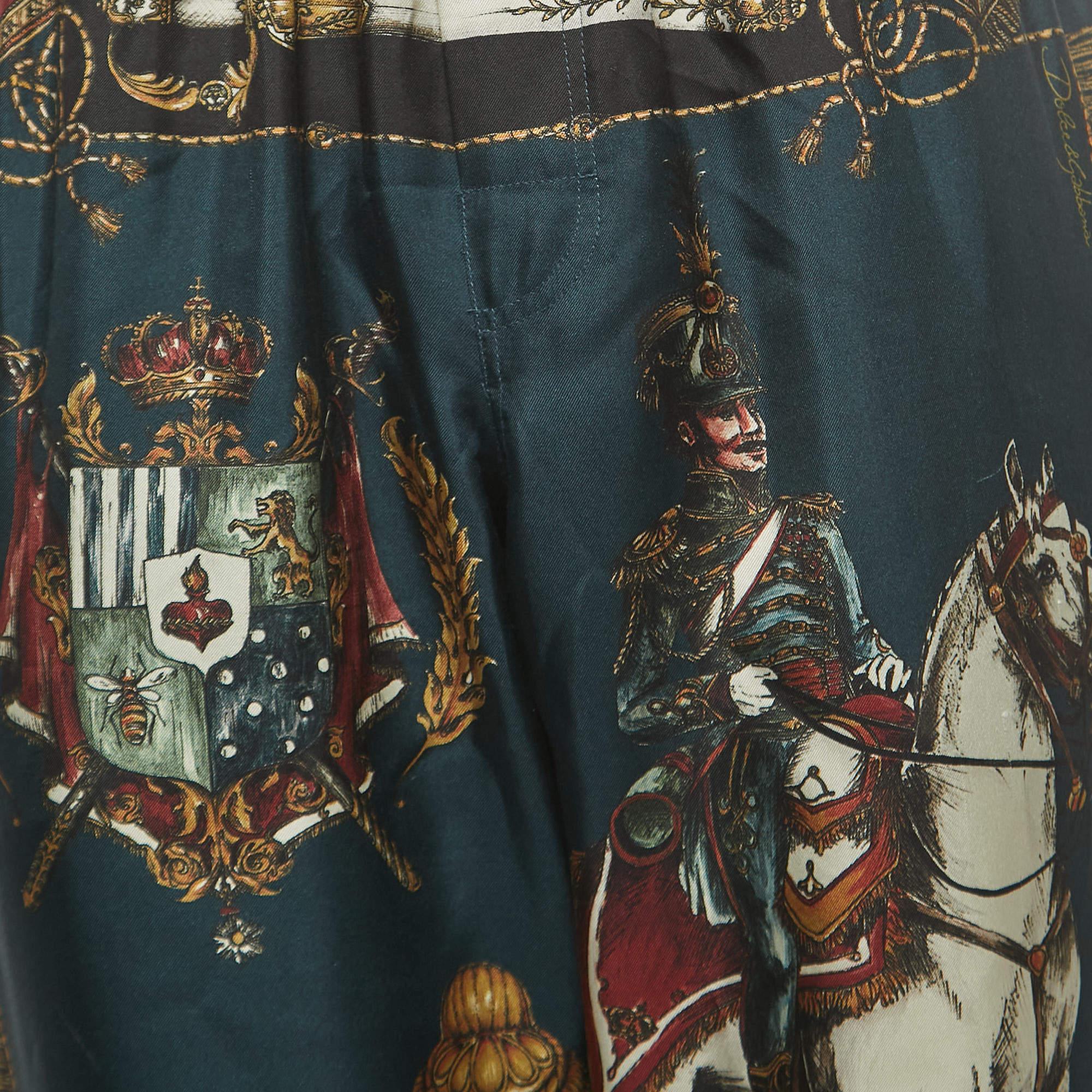 Women's Dolce & Gabbana Midnight Blue Military Print Silk Trousers XL