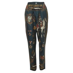 Dolce & Gabbana Midnight Blue Military Print Silk Trousers XL