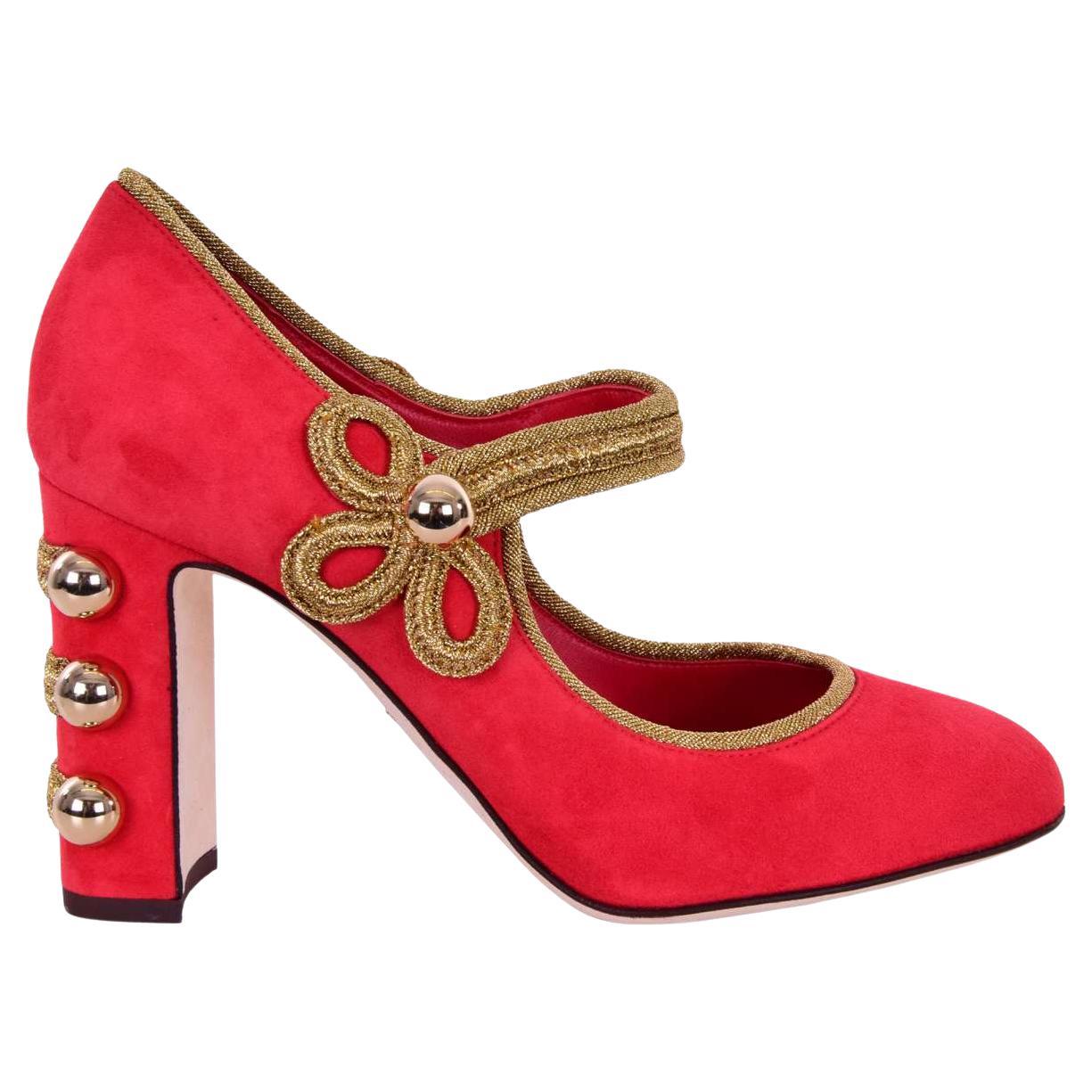 Dolce 
Gabbana - Military Style Suede Mary Jane Pumps VALLY Red Gold 38 For Sale
