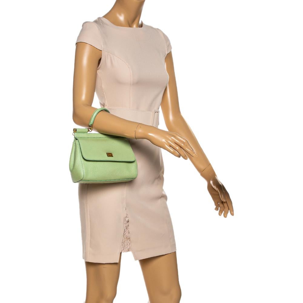 Beige Dolce & Gabbana Mint Green Leather Small Miss Sicily Top Handle Bag