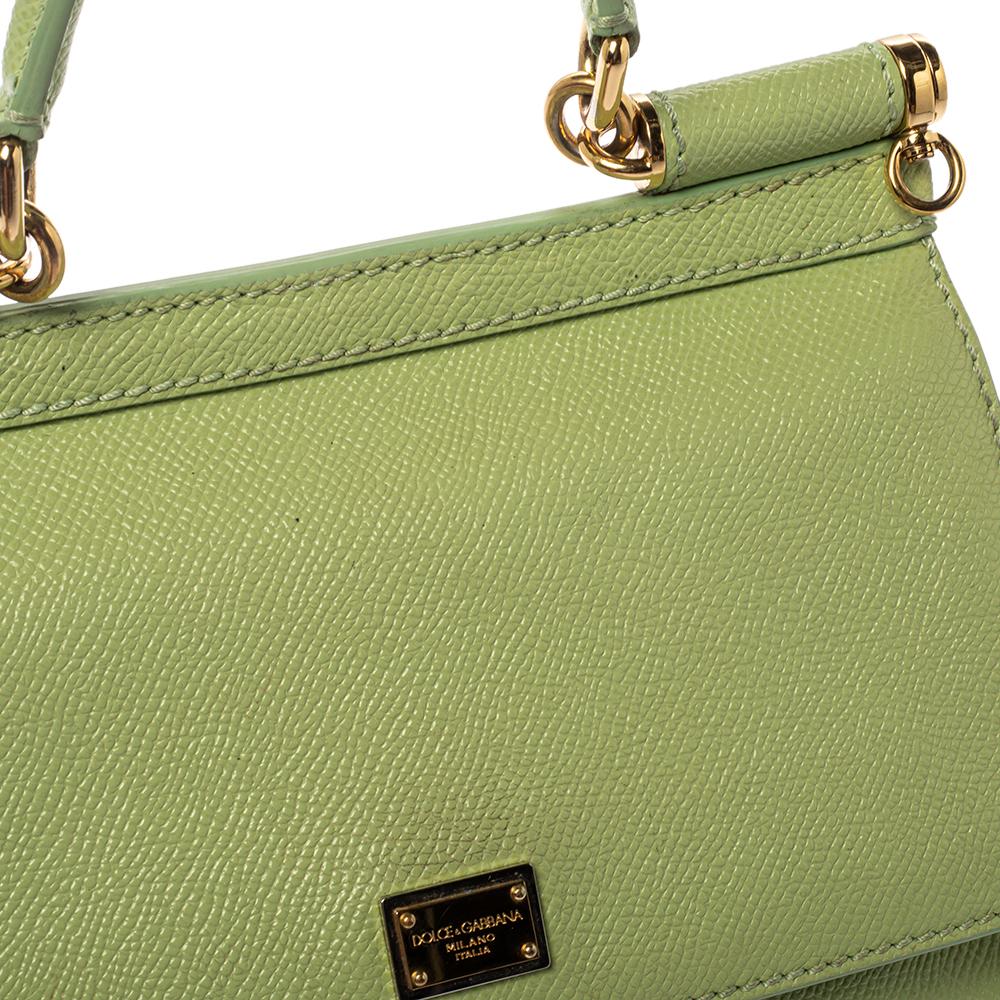 Dolce & Gabbana Mint Green Leather Small Miss Sicily Top Handle Bag 2