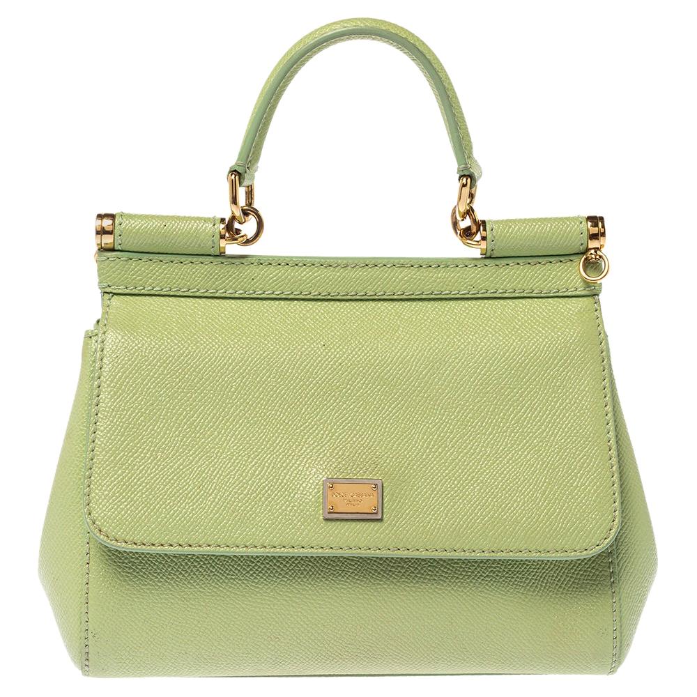 Dolce & Gabbana Mint Green Leather Small Miss Sicily Top Handle Bag