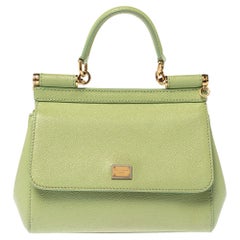 Dolce & Gabbana Mint Green Leather Small Miss Sicily Top Handle Bag