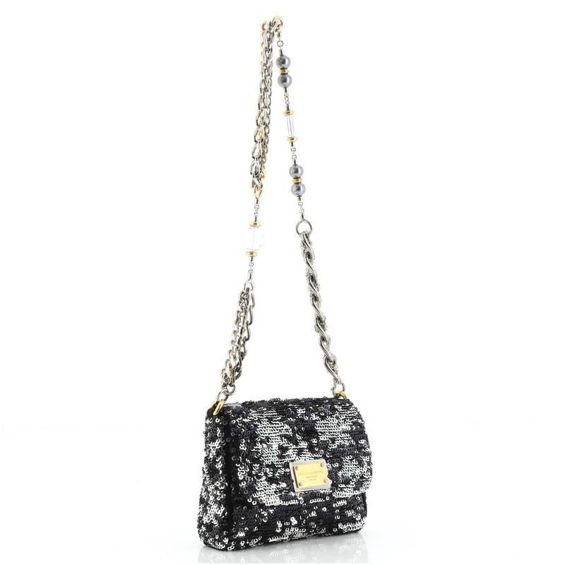 Black Dolce & Gabbana Miss Charles Flap Shoulder Bag Sequins Mini