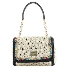 Dolce & Gabbana Miss Charles Top Handle Bag Woven Raffia with Crystals Small