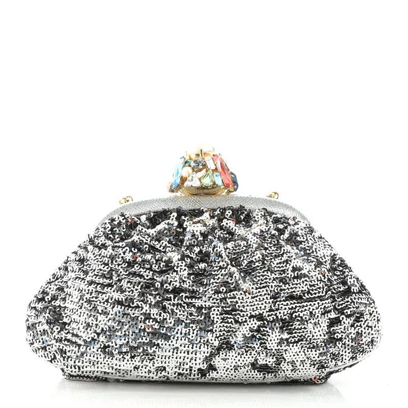 Dolce & Gabbana Miss Dea Frame Clutch Sequins In Good Condition In NY, NY