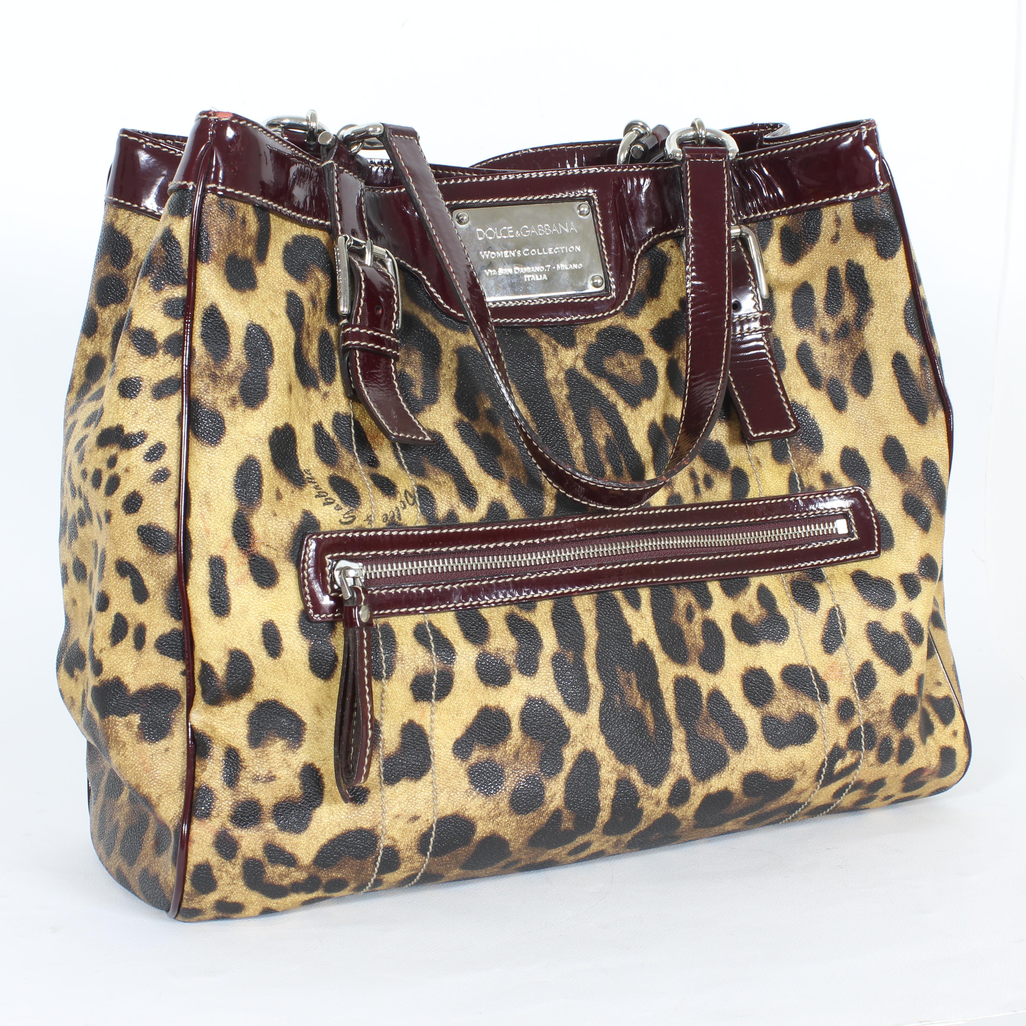 Black Dolce & Gabbana Miss Easy Way Leopard Shopper Bag Bordeaux Patent Leather 2000s