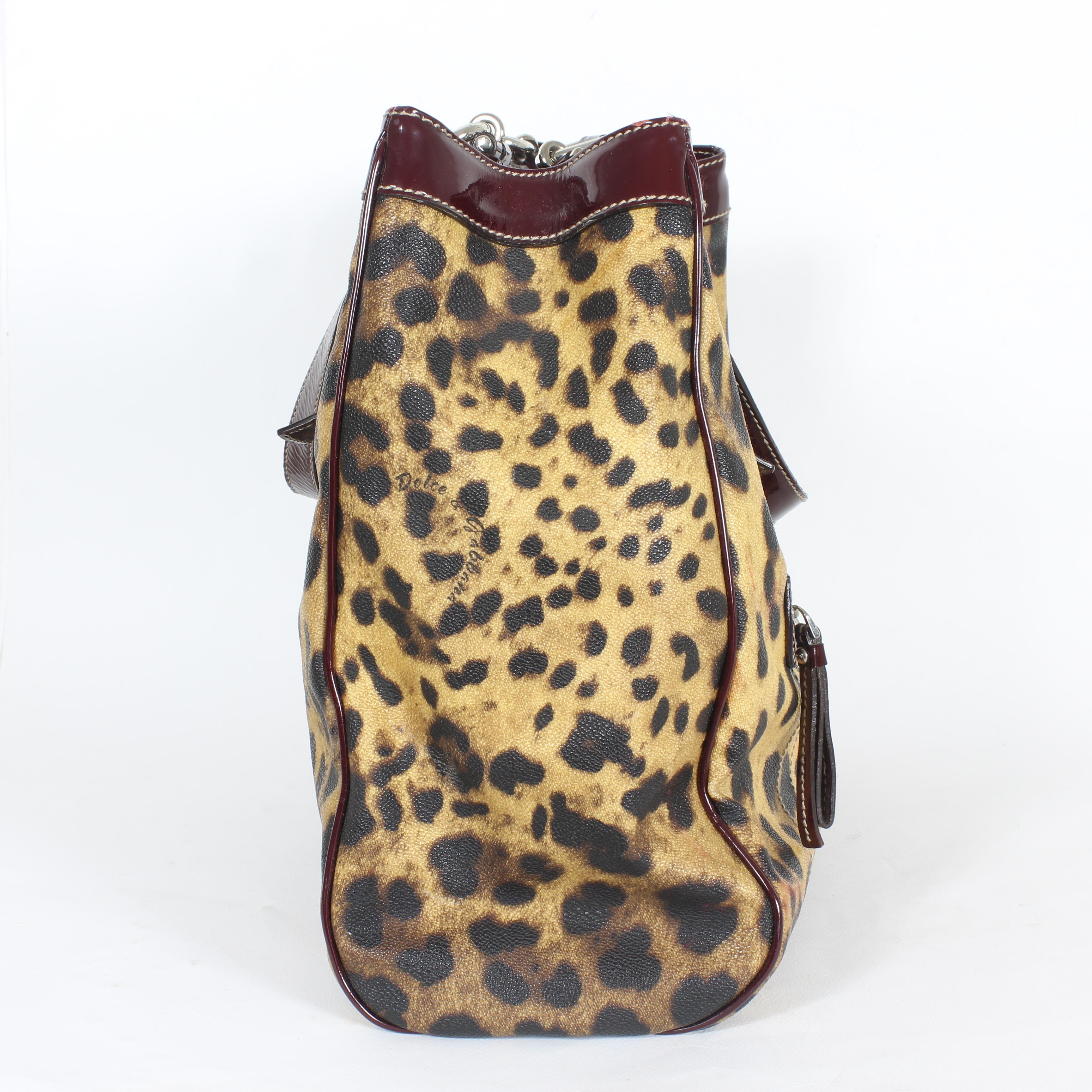 Dolce & Gabbana Miss Easy Way Leopard Shopper Bag Bordeaux Patent Leather 2000s In Excellent Condition In Brindisi, Bt