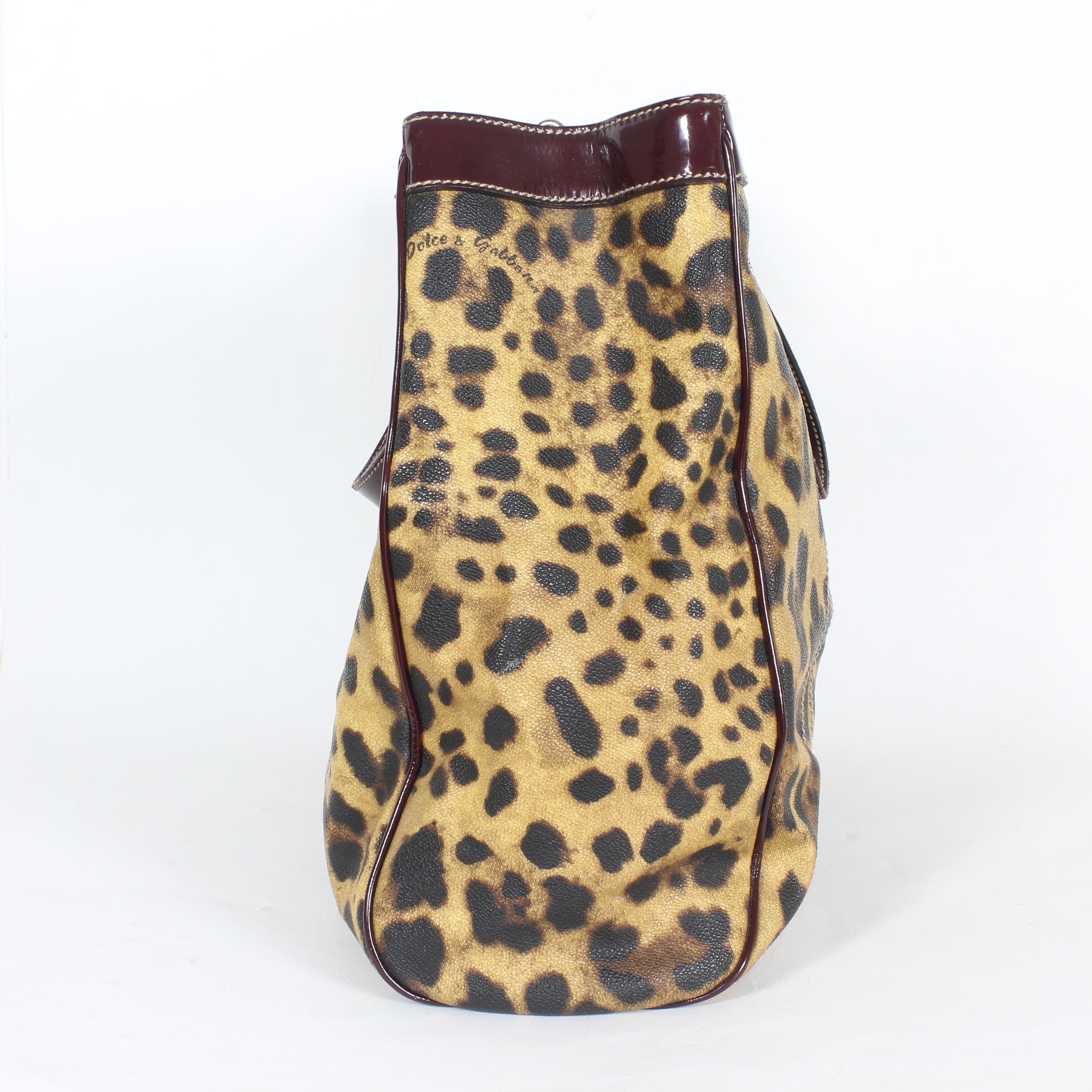 Women's Dolce & Gabbana Miss Easy Way Leopard Shopper Bag Bordeaux Patent Leather 2000s