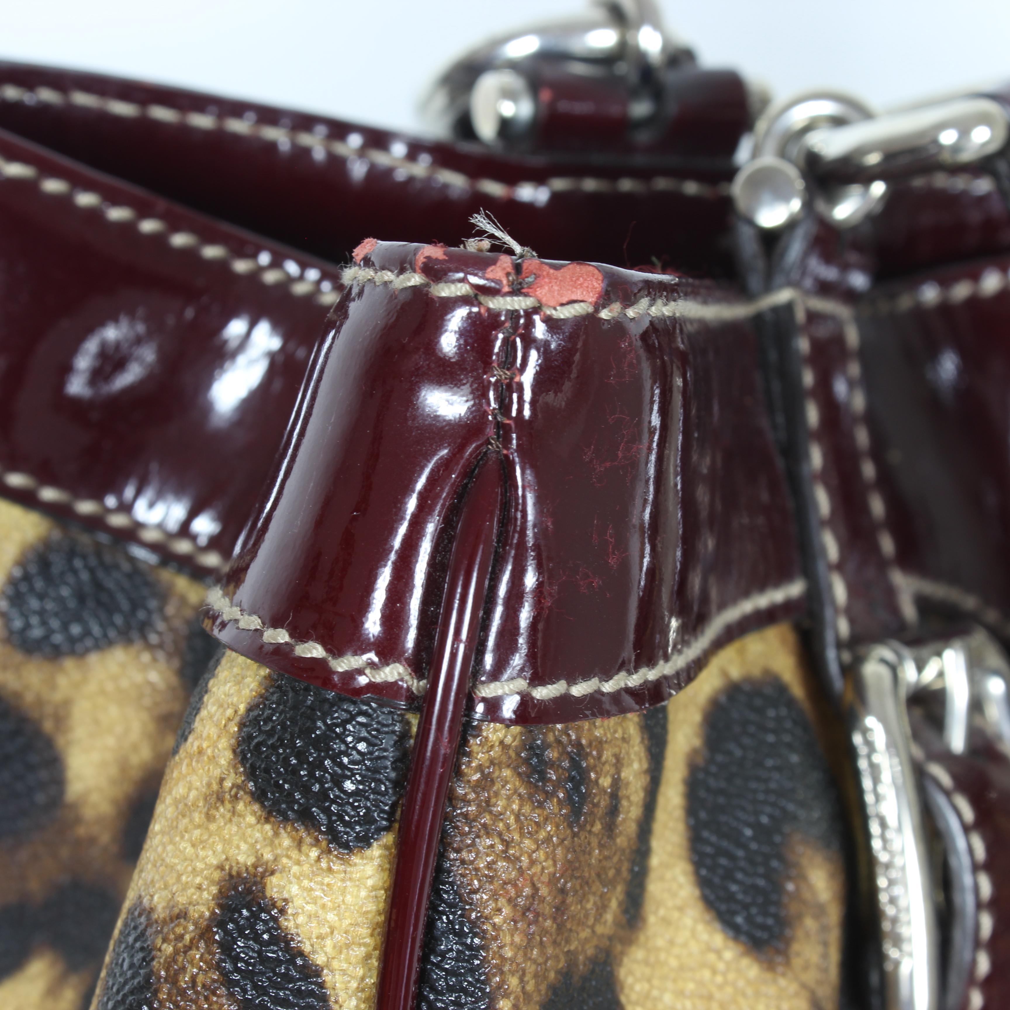 Dolce & Gabbana Miss Easy Way Leopard Shopper Bag Bordeaux Patent Leather 2000s 2