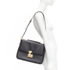 DOLCE GABBANA Miss Linda black saffiano leather gold buckle flap bag