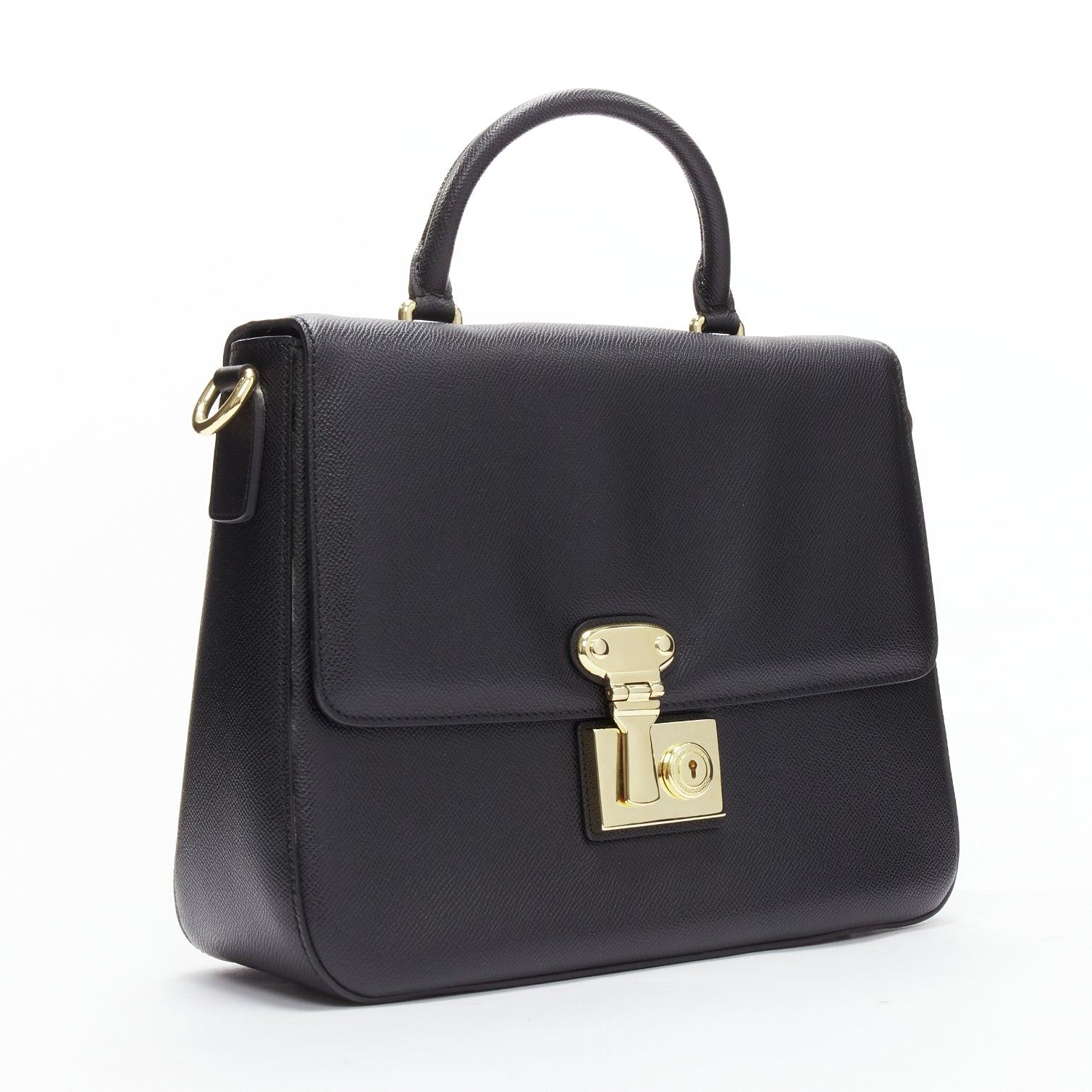Black DOLCE GABBANA Miss Linda black saffiano leather gold buckle flap bag For Sale