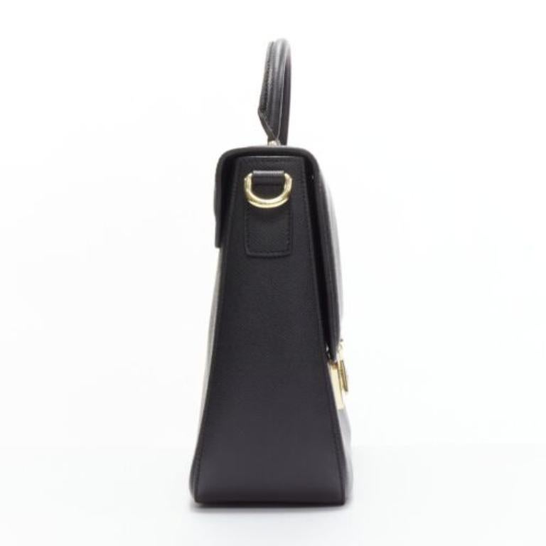 DOLCE GABBANA Miss Linda black saffiano leather gold buckle flap bag In Good Condition For Sale In Hong Kong, NT