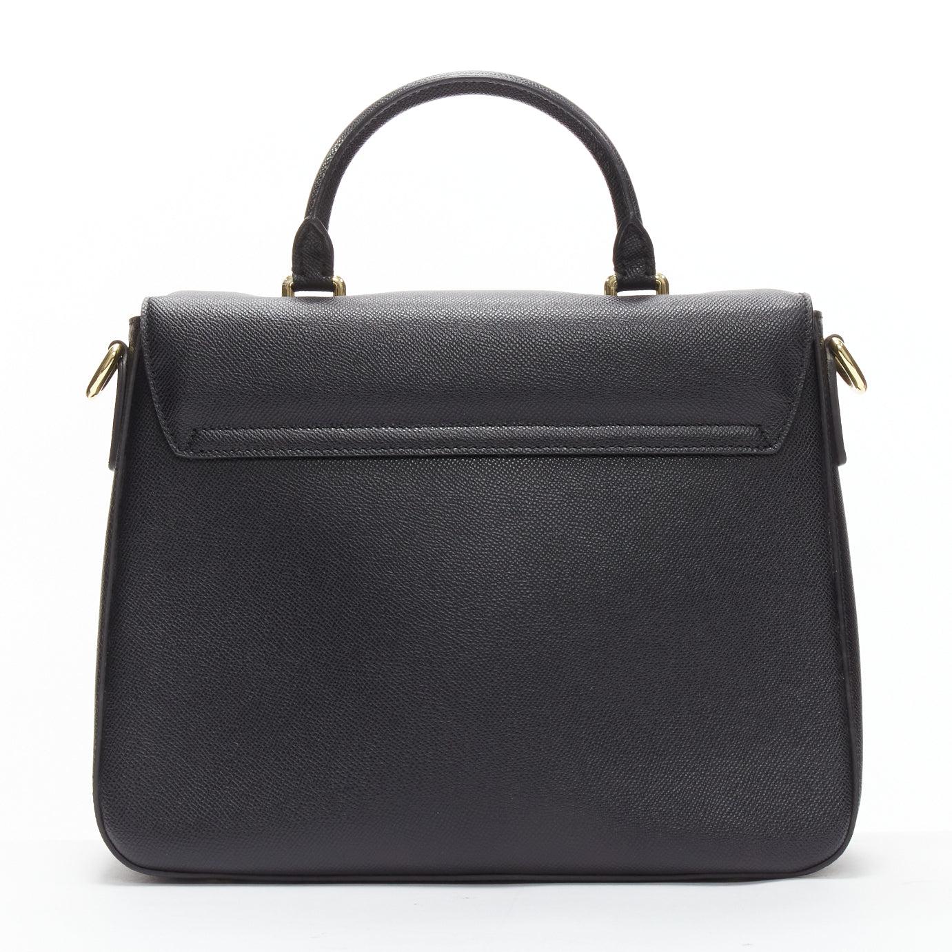 Women's DOLCE GABBANA Miss Linda black saffiano leather gold buckle flap bag For Sale