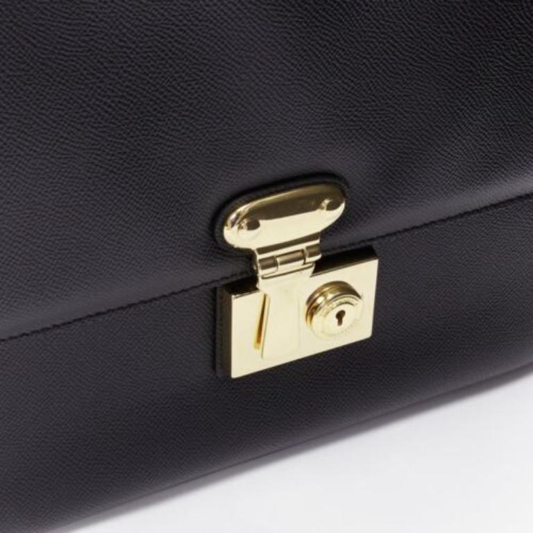 DOLCE GABBANA Miss Linda black saffiano leather gold buckle flap bag For Sale 2