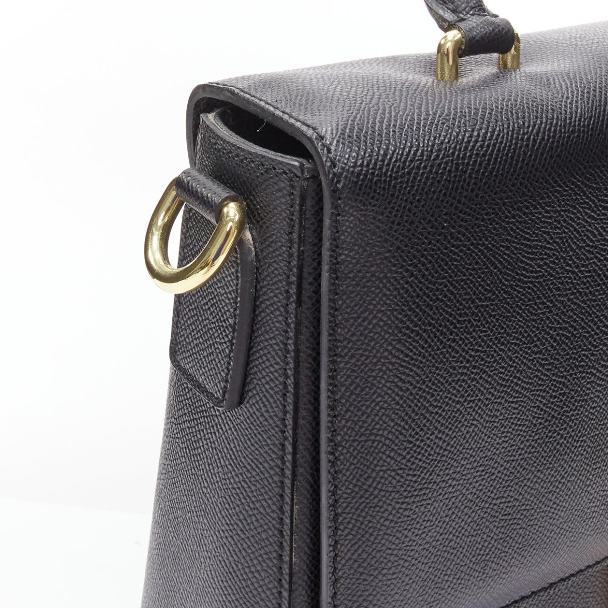 DOLCE GABBANA Miss Linda black saffiano leather gold buckle flap bag For Sale 3