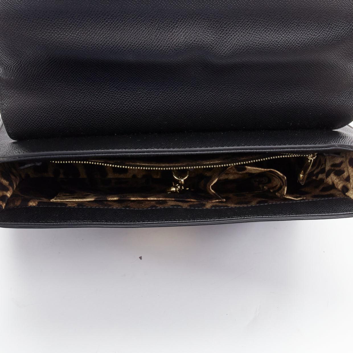 DOLCE GABBANA Miss Linda black saffiano leather gold buckle flap bag For Sale 4